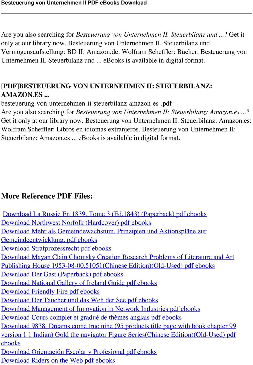 pdf Are you also searching for Besteuerung von Unternehmen II: Steuerbilanz: Amazon.es...? Get it only at our library now. Besteuerung von Unternehmen II: Steuerbilanz: Amazon.es: Wolfram Scheffler: Libros en idiomas extranjeros.