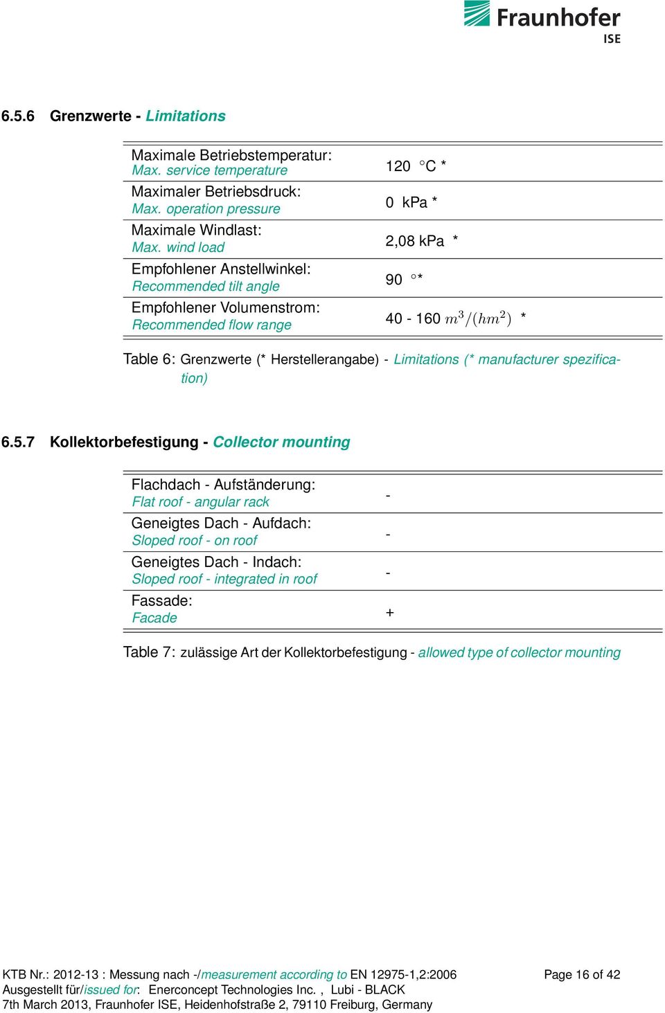 Herstellerangabe) - Limitations (* manufacturer spezification) 6.5.