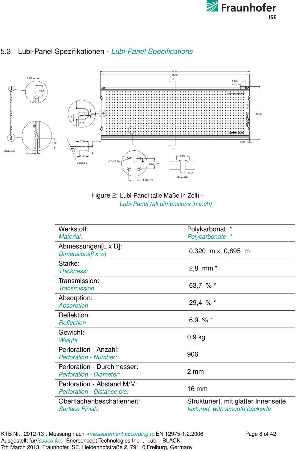 Perforation - Number: Perforation - Durchmesser: Perforation - Diameter: Perforation - Abstand M/M: Perforation - Distance c/c: Oberflächenbeschaffenheit: Surface Finish: