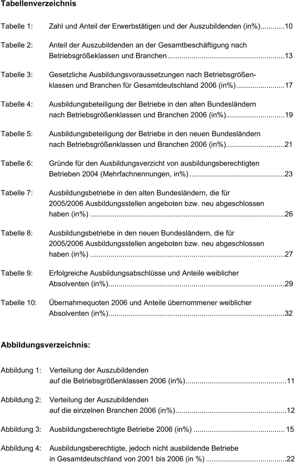 ..13 Gesetzliche Ausbildungsvoraussetzungen nach Betriebsgrößenklassen und Branchen für Gesamtdeutschland 2006 (in%).