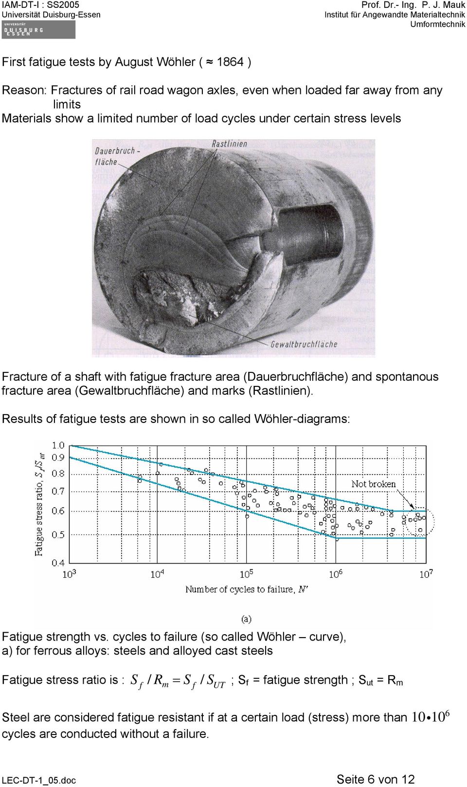 esults of fatigue tests are shown in so called Wöhler-diagras: Fatigue strength vs.