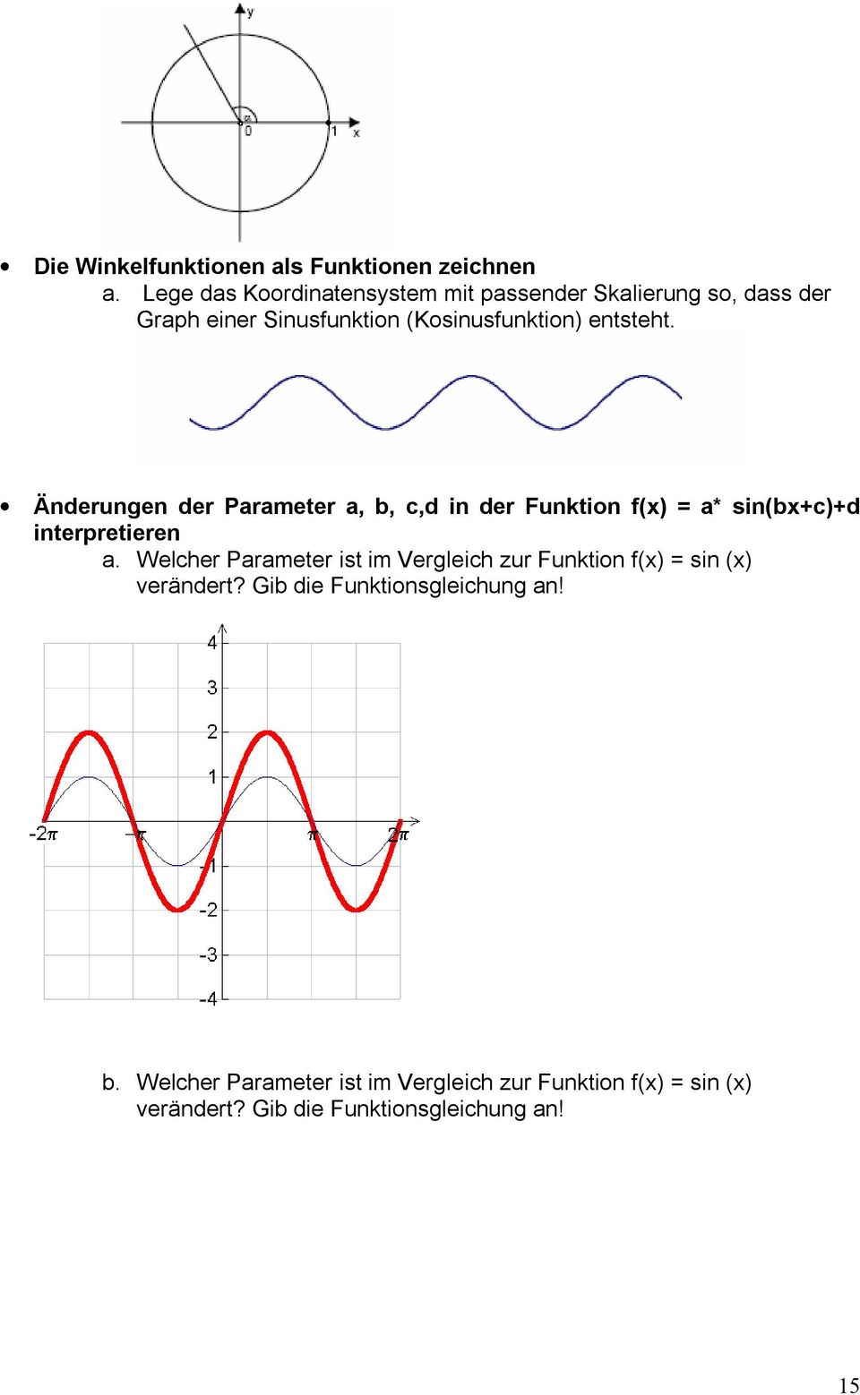Änderungen der Parameter a, b, c,d in der Funktion f(x) = a* sin(bx+c)+d interpretieren a.