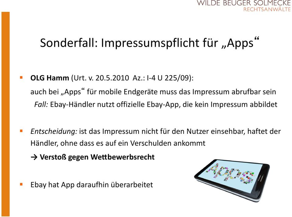 nutzt offizielle Ebay-App, die kein Impressum abbildet Entscheidung: ist das Impressum nicht für den