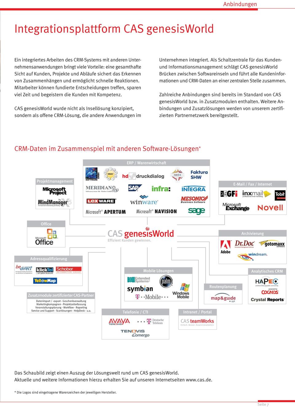 CAS genesisworld wurde nicht als Insellösung konzipiert, sondern als offene CRM-Lösung, die andere Anwendungen im Unternehmen integriert.