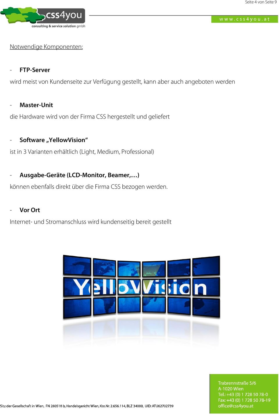 Vision ist in 3 Varianten erhältlich (Light, M edium, Professional) - A usgabe-g eräte (LCD -M onitor,beamer, ) können