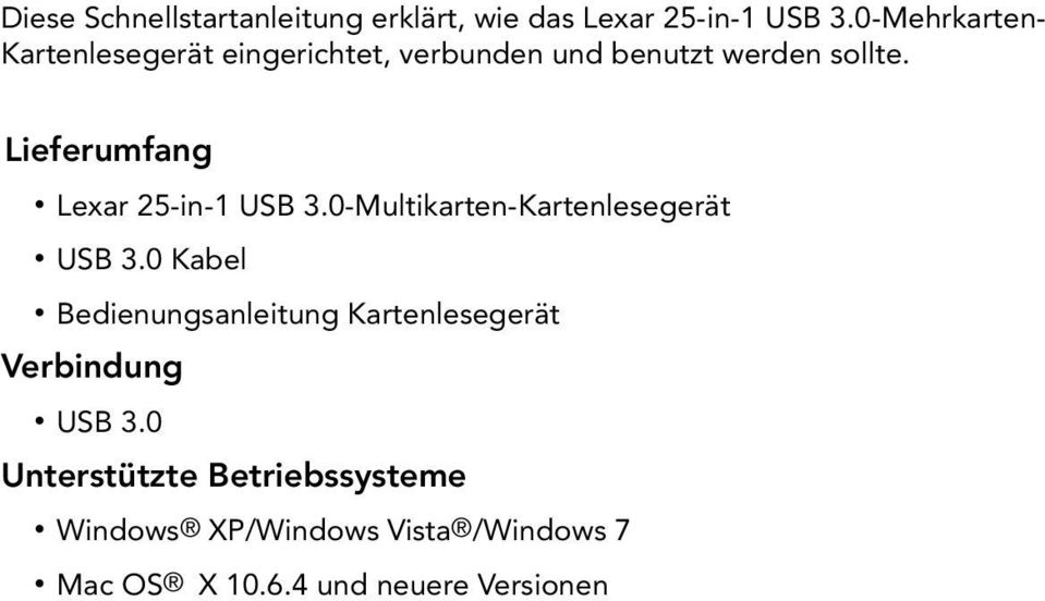 Lieferumfang Lexar 25-in-1 USB 3.0-Multikarten-Kartenlesegerät USB 3.