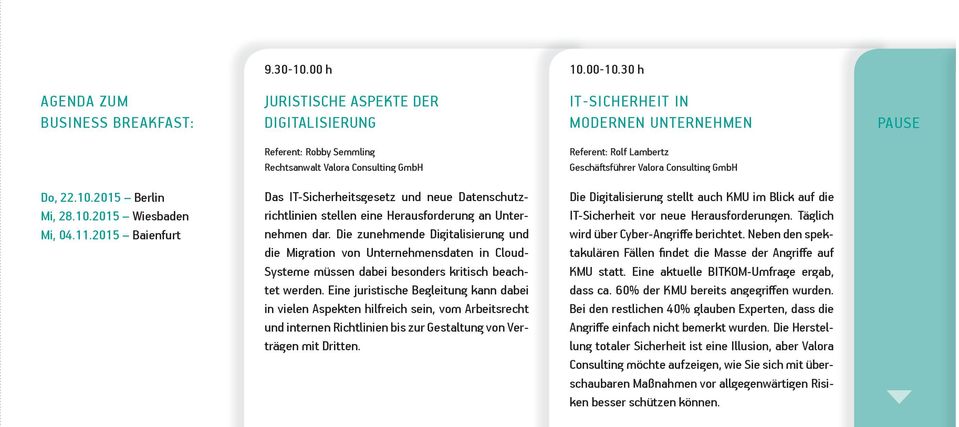 lambertz Geschäſtsführer Valora Consulting GmbH Do, 22.10.2015 Berlin Mi, 28.10.2015 Wiesbaden Mi, 04.11.