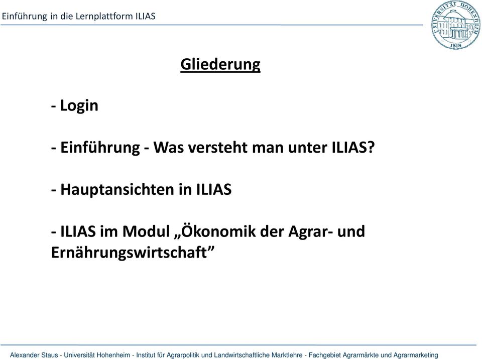 Hauptansichten in ILIAS ILIAS im