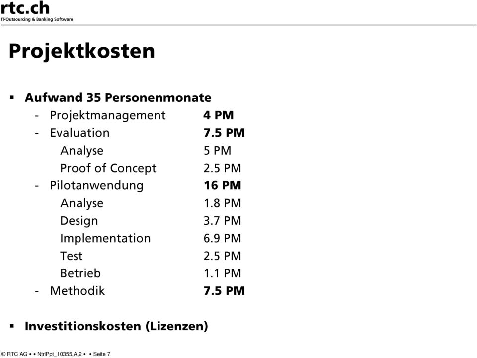 5 PM - Pilotanwendung 16 PM Analyse 1.8 PM Design 3.7 PM Implementation 6.