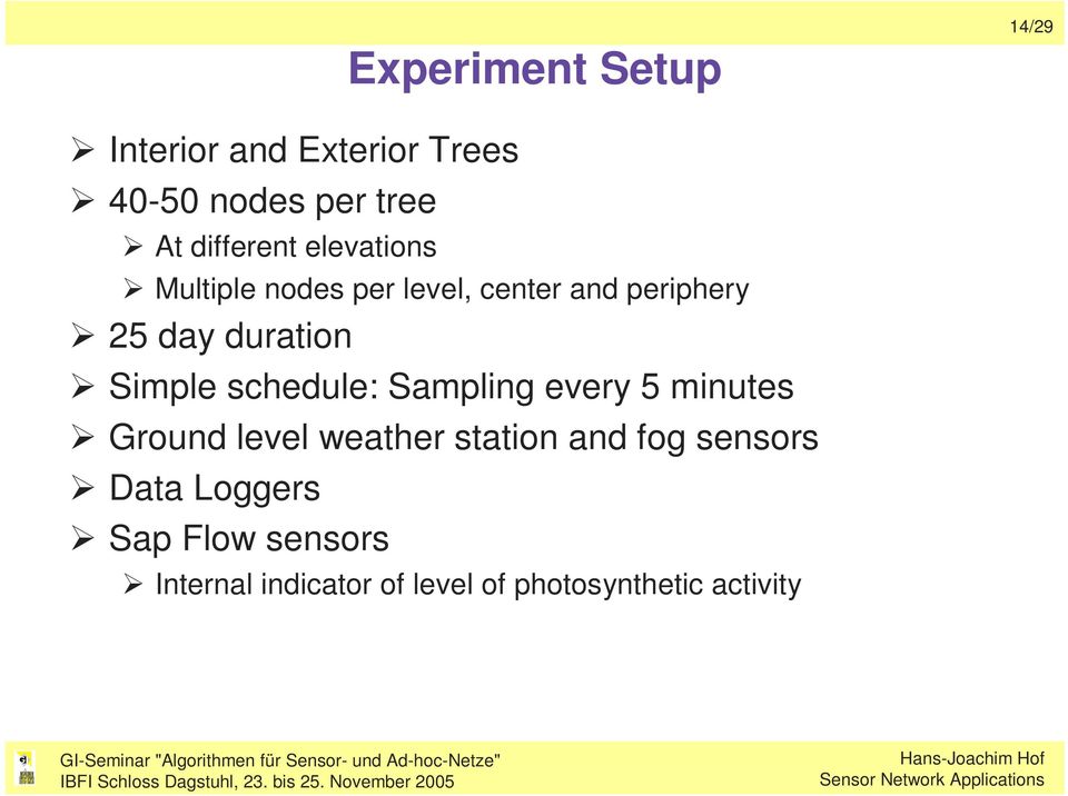 duration Simple schedule: Sampling every 5 minutes Ground level weather station