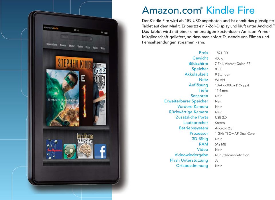 Das Tablet wird mit einer einmonatigen kostenlosen Amazon Prime- Mitgliedschaft geliefert, so dass man sofort Tausende von Filmen