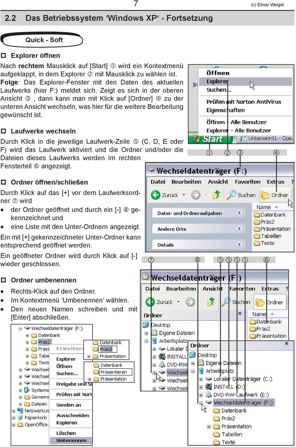 Zeigt es sich in der oberen Ansicht, dann kann man mit Klick auf [Ordner] zu der unteren Ansicht wechseln, was hier für die weitere Bearbeitung gewünscht ist.