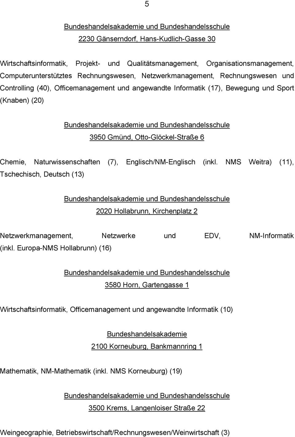 NMS Weitra) (11), Tschechisch, Deutsch (13) 2020 Hollabrunn, Kirchenplatz 2 Netzwerkmanagement, Netzwerke und EDV, NM-Informatik (inkl.