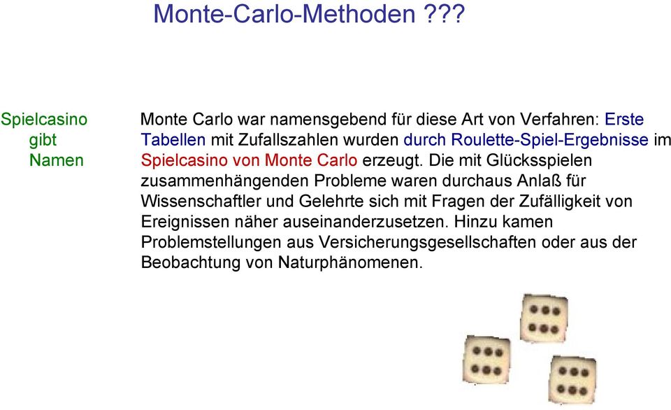 durch Roulette-Spiel-Ergebnisse im Spielcasino von Monte Carlo erzeugt.