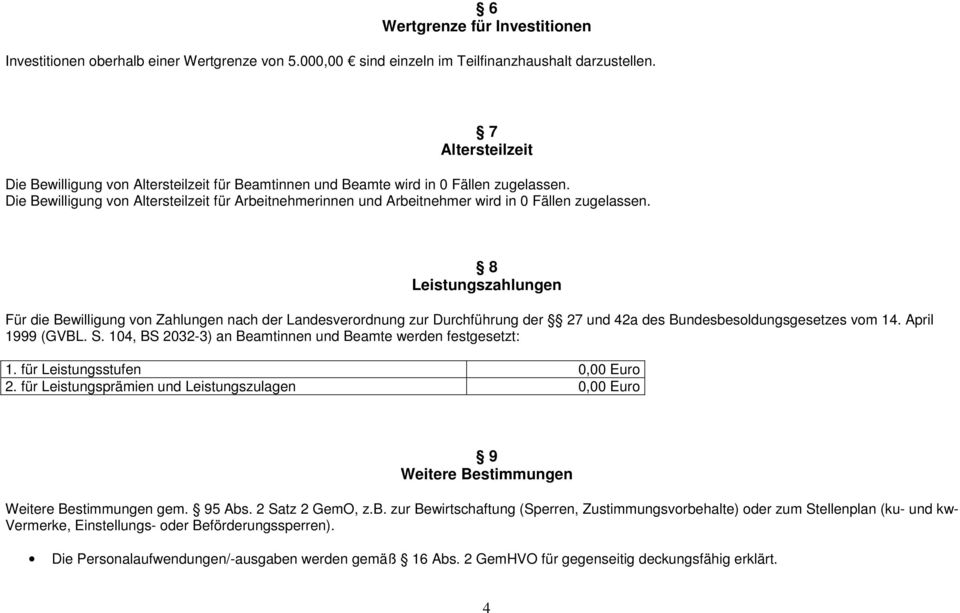 Die Bewilligung von Altersteilzeit für Arbeitnehmerinnen und Arbeitnehmer wird in 0 Fällen zugelassen.