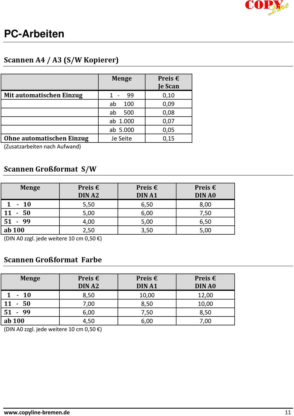 8,00 11-50 5,00 6,00 7,50 51-99 4,00 5,00 6,50 ab 100 2,50 3,50 5,00 (DIN A0 zzgl.