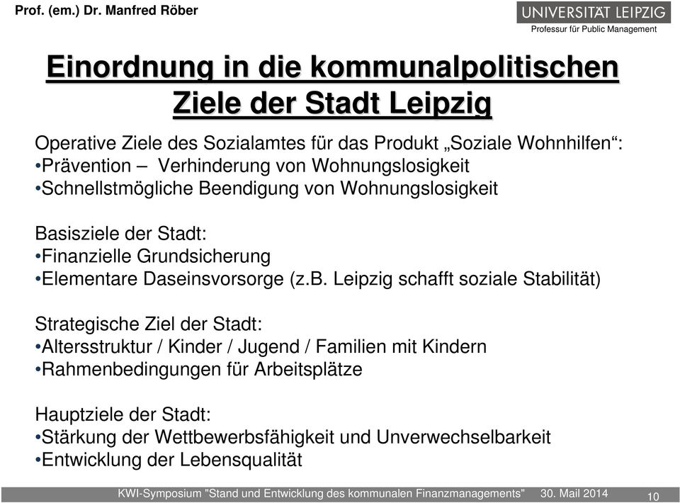 Leipzig schafft soziale Stabilität) Strategische Ziel der Stadt: Altersstruktur / Kinder / Jugend / Familien mit Kindern Rahmenbedingungen für Arbeitsplätze