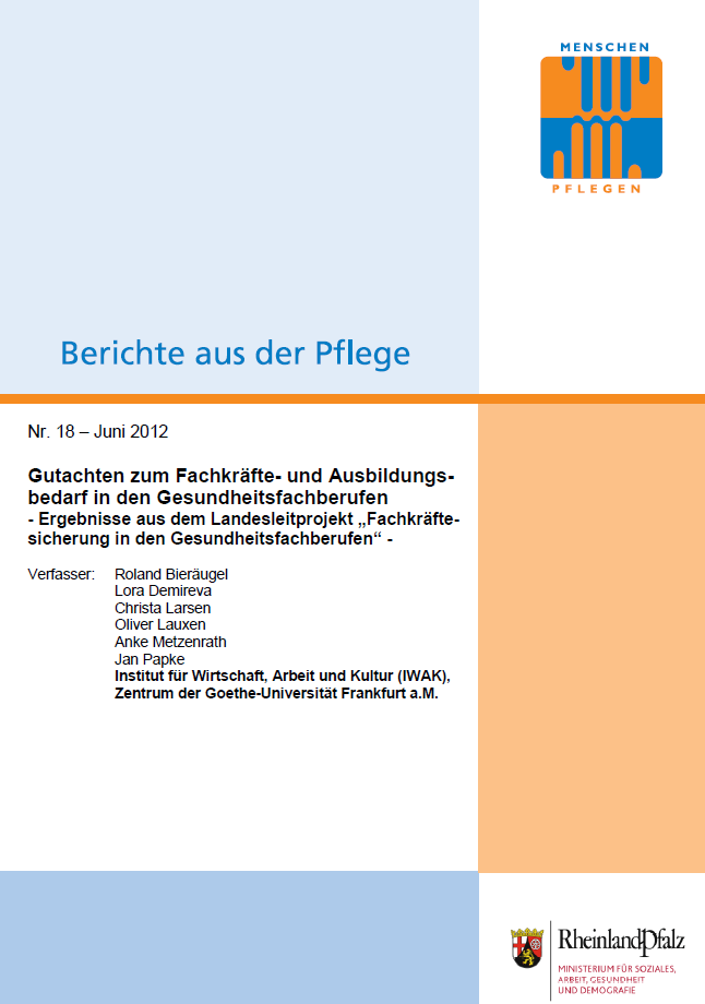 Gutachten zum Fachkräfte- und Ausbildungsbedarf in den Gesundheitsfachberufen (2012) Berichte aus der Pflege Nr.