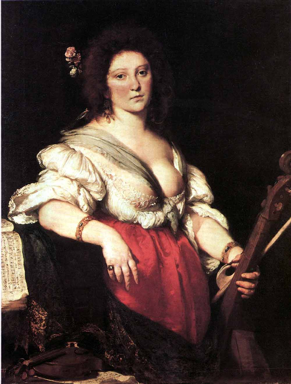 !! Abbildung: Bernardo Strozzi: Viola da gambaspielerin: die Sängerin " " Barbara Strozzi, um 1640, Öl/Leinand, 126 cm x 99 cm, Dresden,!! Gemäldegalerie, Inv.Nr.