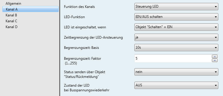 3.9 Funktion Steuerung LED 3.9.1 Parameter Im Folgenden werden alle Parameter und Objekte beschrieben, die sichtbar sind, wenn der Eingang mit der Funktion Steuerung LED betrieben wird.
