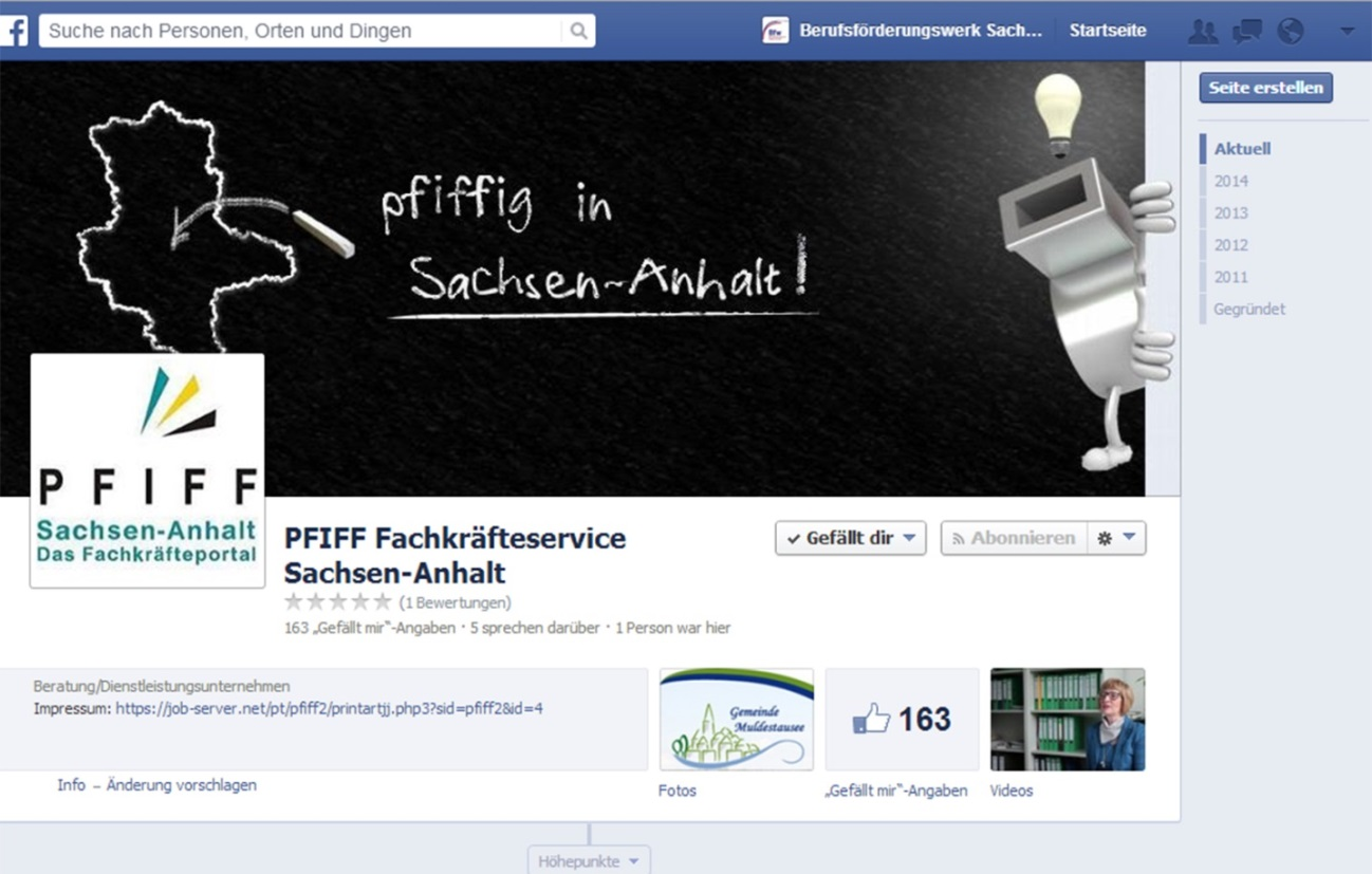 D) Die PFIFF Facebook-Seite Auf der Fanpage von PFIFF werden alle veröffentlichten Stellenangebote gepostet.