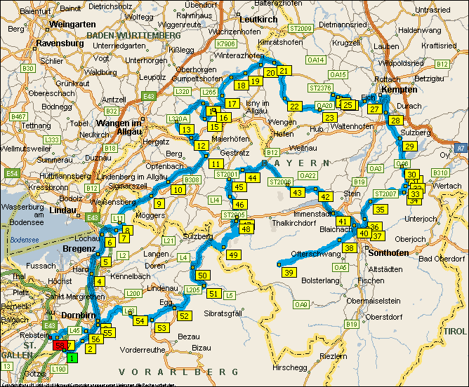 259.7 Bei L45 40, 6850 Dornbirn, auf L45 [Schweizer Straße] (West) 2.4 km 262.1 Weiter GERADEAUS auf L45 [Schmitternlandstraße] 0.9 km 263.
