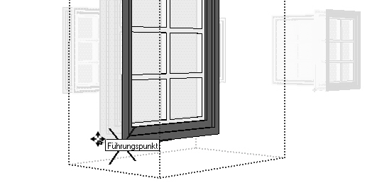 Einfach SketchUp 303 Die neue Fensterseite ist immer noch aktiviert. Wählen Sie das Verschieben/Kopieren- Werkzeug und klicken Sie die neue Fensterseite an der linken vorderen Ecke an.