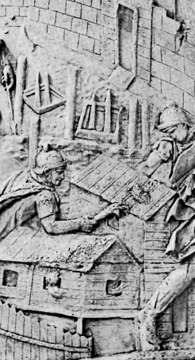 Antike Notizen zum Pfahlbau Raymund Gottschalk Abb. 1: Römische Soldaten setzen Schindeldächer von dakischen Pfahlbauten ( ) in Brand.