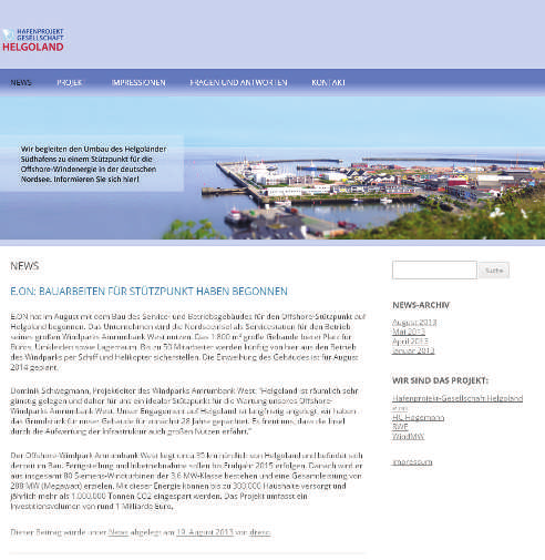 Homepage des Projektes www.offshorehafen-helgoland.