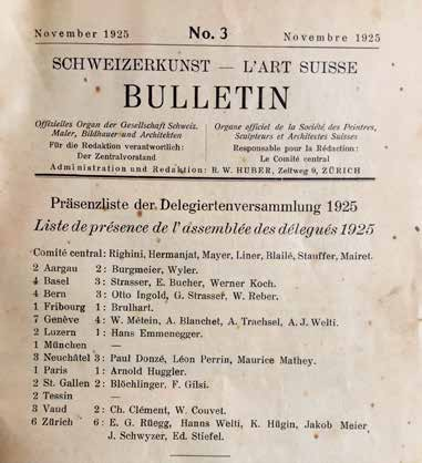 Bild 2 a+b «Schweizer Kunst» November 1925 Solothurn als vollzogen gemeldet, auch wenn sie in der Präsenzliste der Delegiertenversammlung (noch?) nicht figuriert.