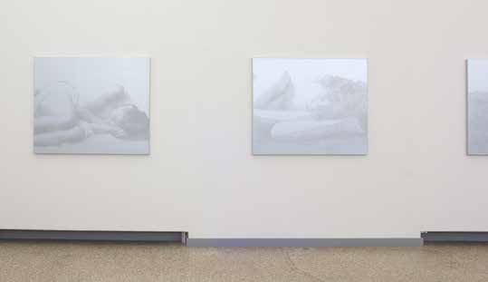 Kunstmuseum Solothurn, 2015, Ausstellungsansicht Night Trip 1 und 3 2014 Acryl auf Baumwolle 120 x 100 cm Im Hintergrund: Wasserzeichen 2004, Video Kunstmuseum Solothurn, 2015, Ausstellungsansicht