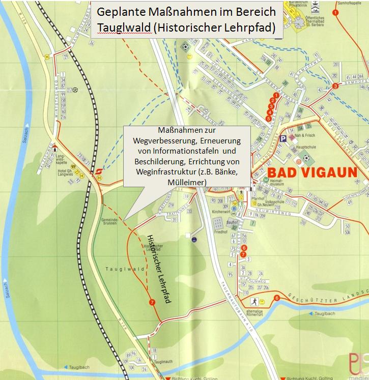 LAG Tennengau Projekt Wegesanierung und Ausflugsgebiet Tauglgries Übersicht über geplante Maßnahmen im Bereich Tauglwald (historischer Lehrpfad) 2.