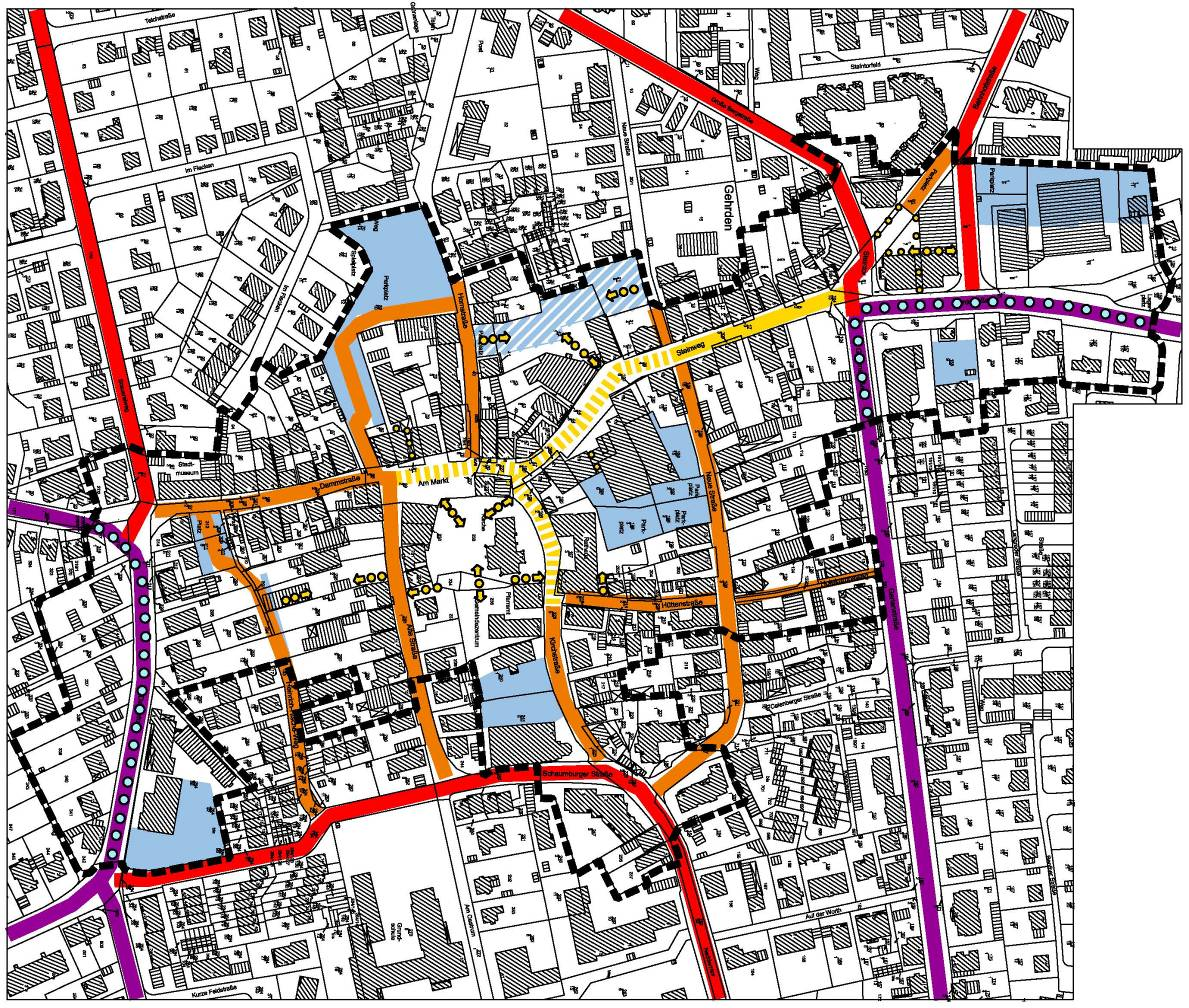 D. Konzeptplanung 8.2 Verkehrsstruktur Das Hauptziel der verkehrsplanerischen Maßnahmen besteht in der Attraktivierung der öffentlichen Straßenräume zu Gunsten der Fußgängernutzung.