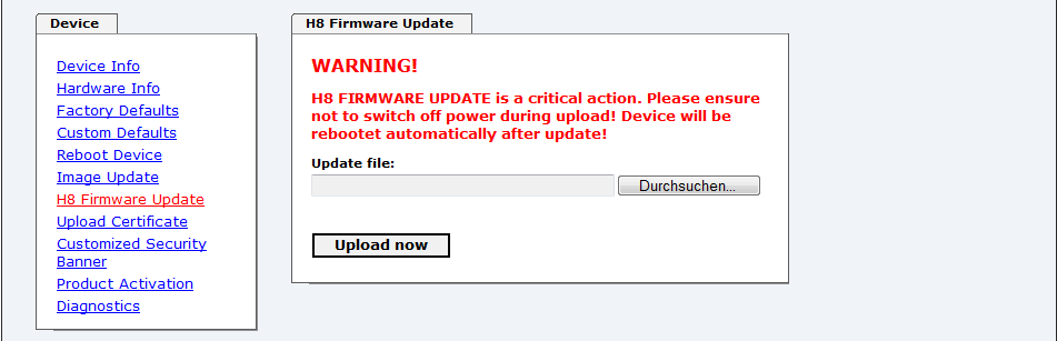 7.3.5.6 Image Update & H8 Firmware Update Patches und Fehlerbehebungen werden für die einzelnen Module mittels Updates zur Verfügung gestellt.