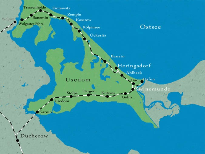 Die Strecke Am 15. Mai 1876 fuhr der erste Zug von Berlin über Ducherow auf die Insel Usedom nach Swinemünde.