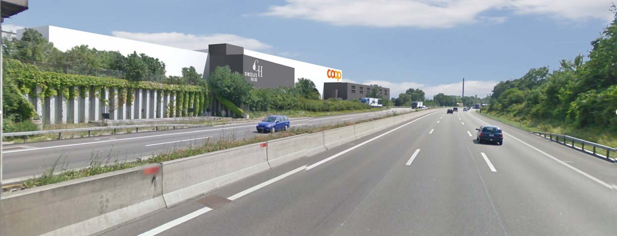 Fassadenkonzept Sicht von der Autobahn Basel Richtung Zürich