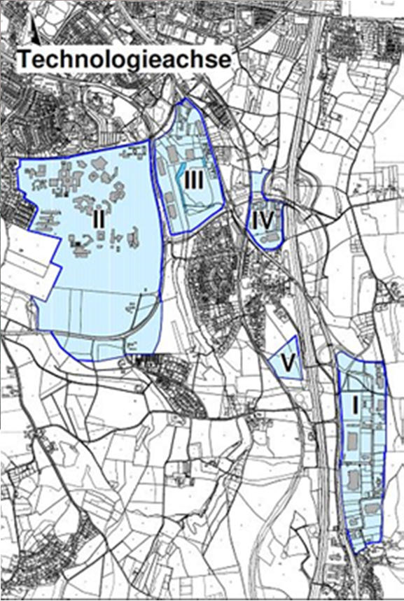 Technologiepark Die Technologieachse als Verbindung der Universität Bayreuth (II) mit dem Technologiepark in Wolfsbach (I) bietet Raum für