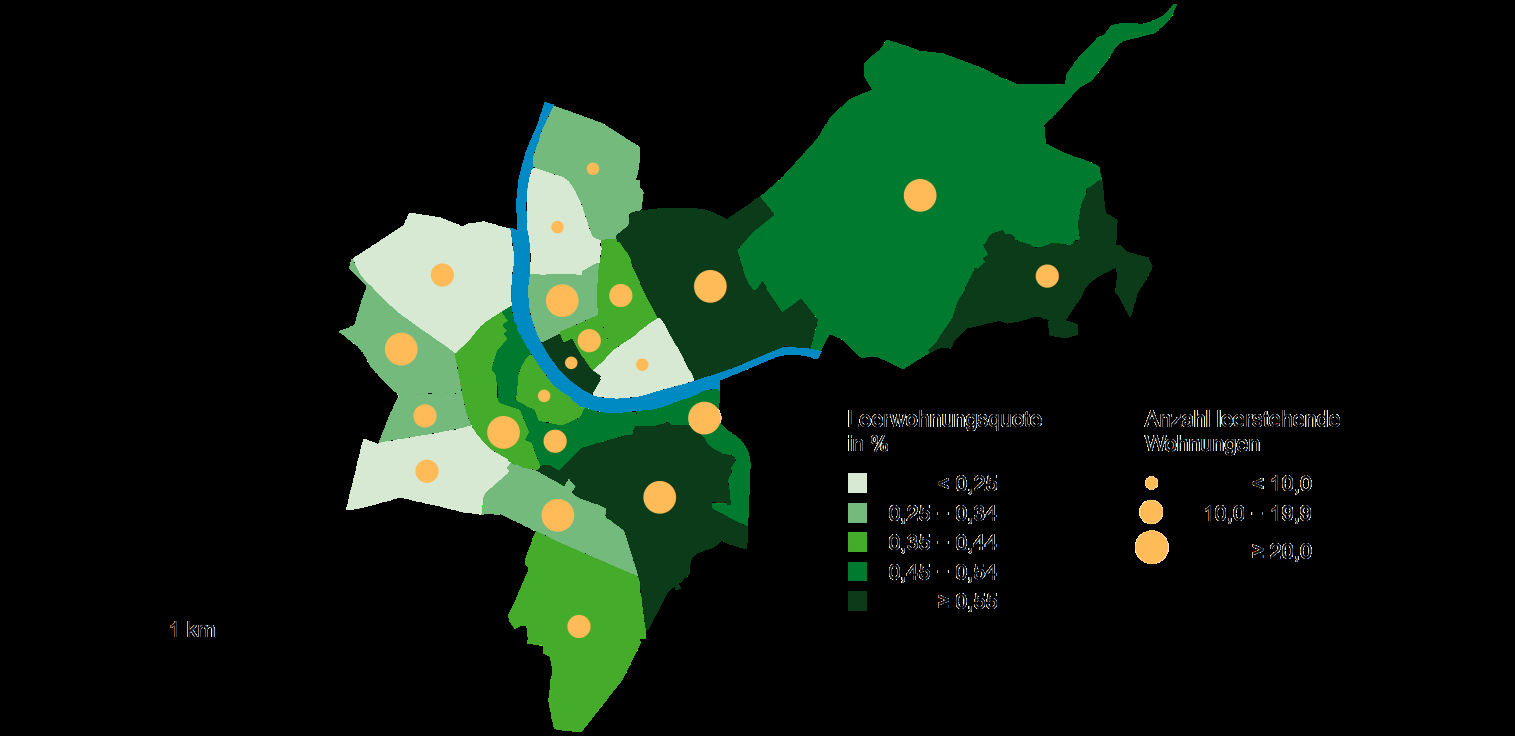 Leerwohnungen und Leerwohnungsquote nach Wohnviertel Leerstand Wohnungen Produziert durch das Statistische Amt Datenquelle: Leerwohnungszählung des Statistischen Amts