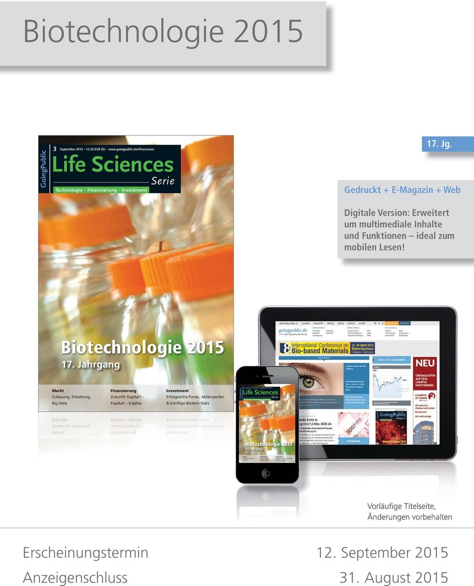 de/lifesciences Life Sciences Technologie - Finanzierung - Investment Serie 17. Jg.