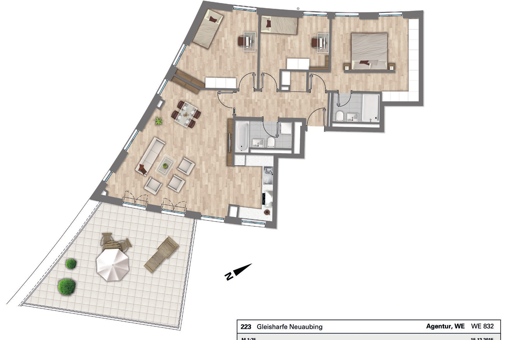 4-Zimmer-Wohnung mit Dachterrasse 126,95 m 2 Wfl. Whg. 832 (3. OG) Whg. 832 Wfl. fl.