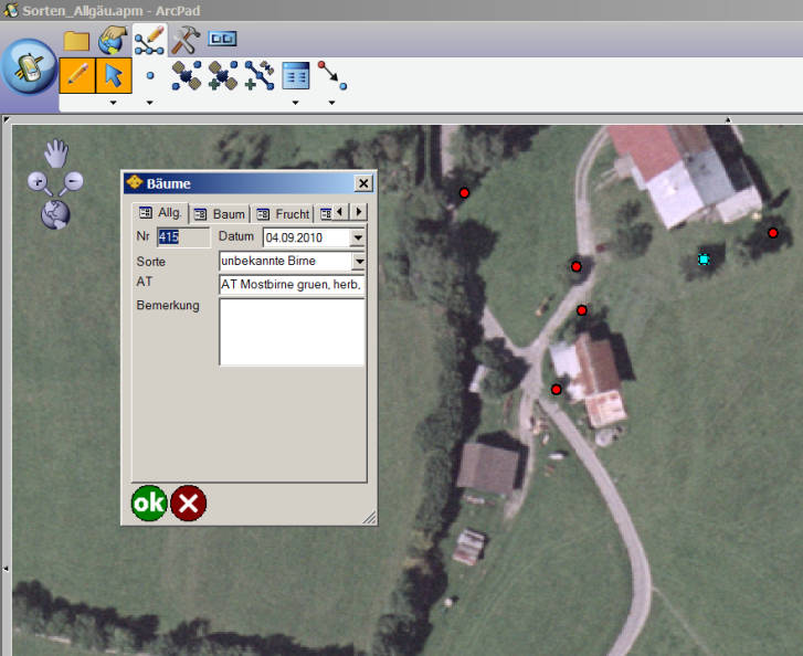 3. Erfassungsmethode 3.2 Digitale Baumerfassung Die Daten im Gelände wurden mit einem mobilen GIS System erfasst. Dazu wurde die ESRI-Software Arcpad 10.0 verwendet.