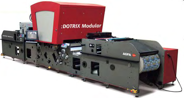 Inkjet Drucksysteme: Beispiele Agfa: Dotrix Modular Kombiniert Inkjet mit Flexodruck Geschwindigkeit: 5-24 m/min Druckbreite: 630 mm Auflösung: 300dpi (3bit) Druckfarben: Agorix UV-Farben Kapazität: