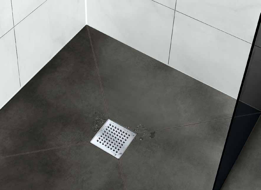 Design-Roste für Dusch- und Badabläufe Serie Quadra Das Quadrat als prägnantes Gestaltungselement. Die Abdeckung Quadra wirkt klar, durchdacht, präzise.