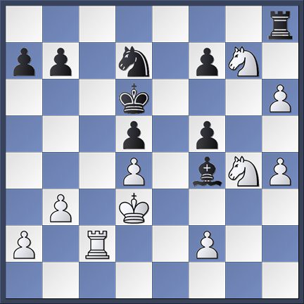 28. a5 Tb7 29. Txc5 Ta7 30. Se5c4 Diagramm 5 Endstellung nach 29...Tb7a7 30. Se5c4 1:0 Evgeny Tomashevsky gab das verlorene Endspiel zurecht auf.