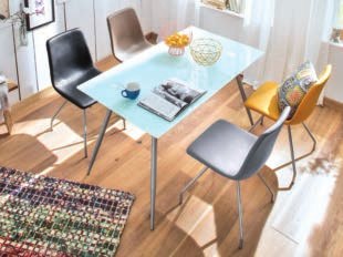 SCHÖNERSpeisen Kostenloser von 99.- Euro ) Verlängerbar bis 70 cm TISCH AUSGEZOGEN Stuhl auch in Dunkelbraun, Graubraun oder Lederlook Braun erhältlich.