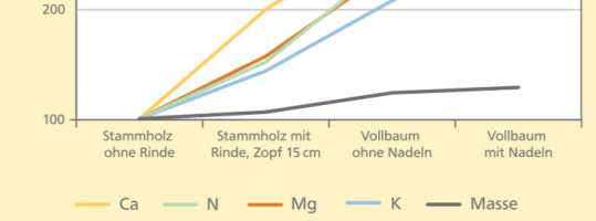 Waldrestholz und Nährstoffe Prozentuale Erhöhung der Nährstoffentzüge