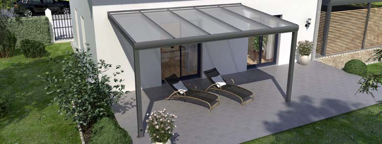 REXOpremium Alu-Terrassenüberdachung Mit dieser eklusiven Aluminium-Terrassenüberdachung - Made in Germany - können Sie zu jeder Jahreszeit Ihren Garten genießen.