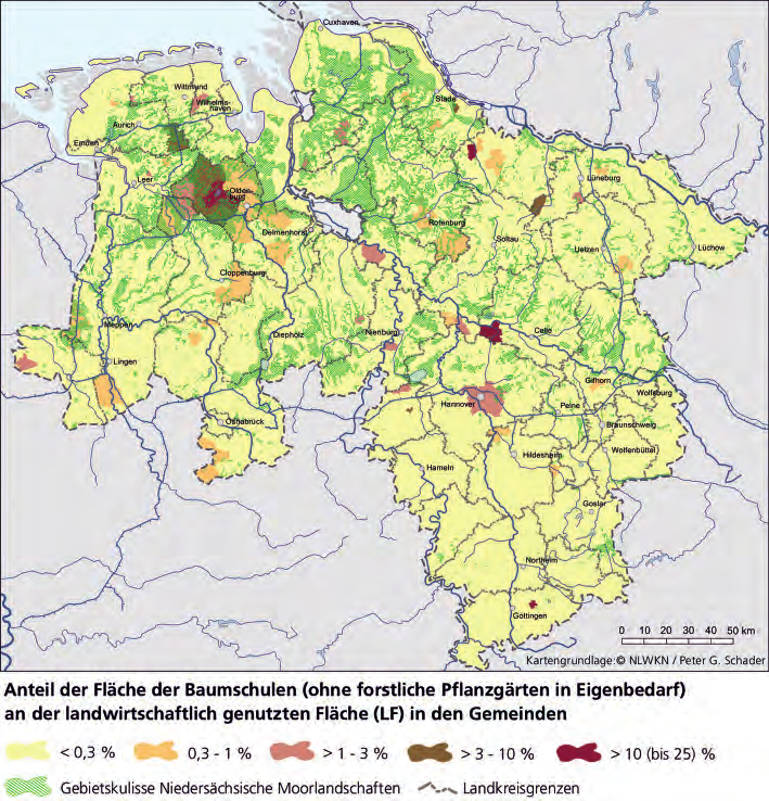 Gartenbauliche Nutzung In mehreren Regionen Niedersachsens (vgl. Abb. 4) hat der Erwerbsgartenbau eine große Bedeutung (erhebliche Wertschöpfung, Arbeitsplätze).