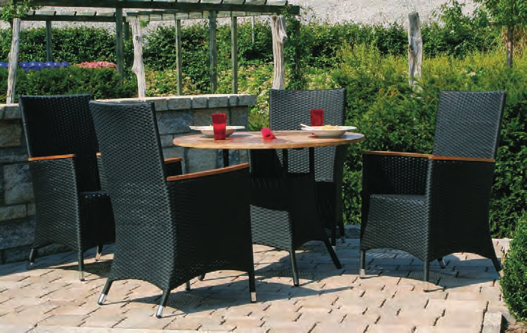 Dining - möbel serie "Luzern" Aluminium-Untergestell, Gardino - 1/4 schwarz, mit Teakholz-Applikationen, Fußkappen aus Aluminium, witterungsbeständig 654.