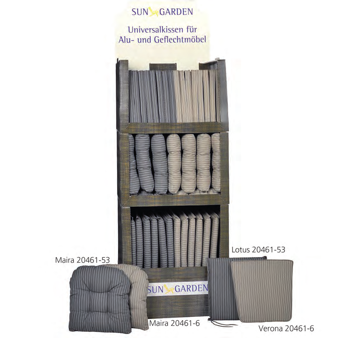 Auflagen für möbel Universalkissen für Aluminium- und möbel Bezug Halbpanama Dessin 20461-6 (Streifen mocca) und 20461-53 (Streifen anthrazit) - Maira: gesteppt, Flockenfüllung, L 49 x B 48 H 10 cm -